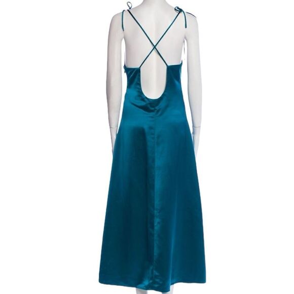 NWOT Jason Wu Ruched Front Satin V-neck Open Back Strappy Tie Shoulder Midi Slip - Picture 3 of 13